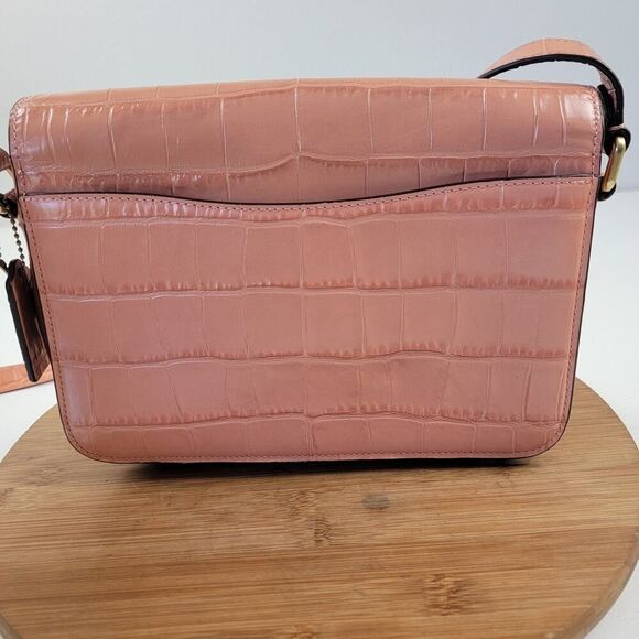 Coach Studio Shoulder Bag Brass Coral Croc Embossed Leather Purse Crossbody - Picture 3 of 16